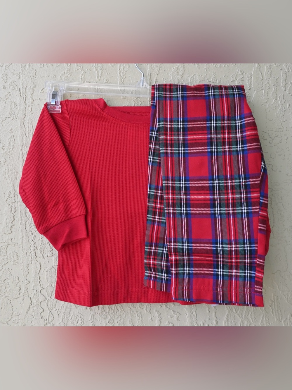 Red Plaid Kids Pajama Set - Long Sleeve Top & Plaid Pants